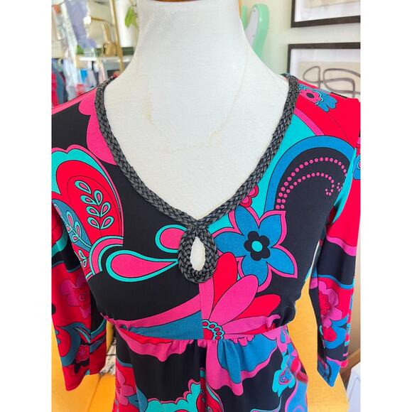 VTG Bisou Bisou Womens Floral Babydoll Stretch Top Sz XS 90s Y2K Boho Friends - Picture 6 of 9